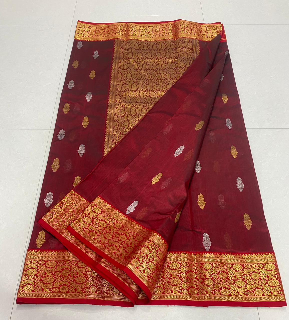 Handwoven Red Venetian Red Color Chanderi Pattu Silk Saree - Authentic Chanderi silk sarees Chanderi Saree - View 2