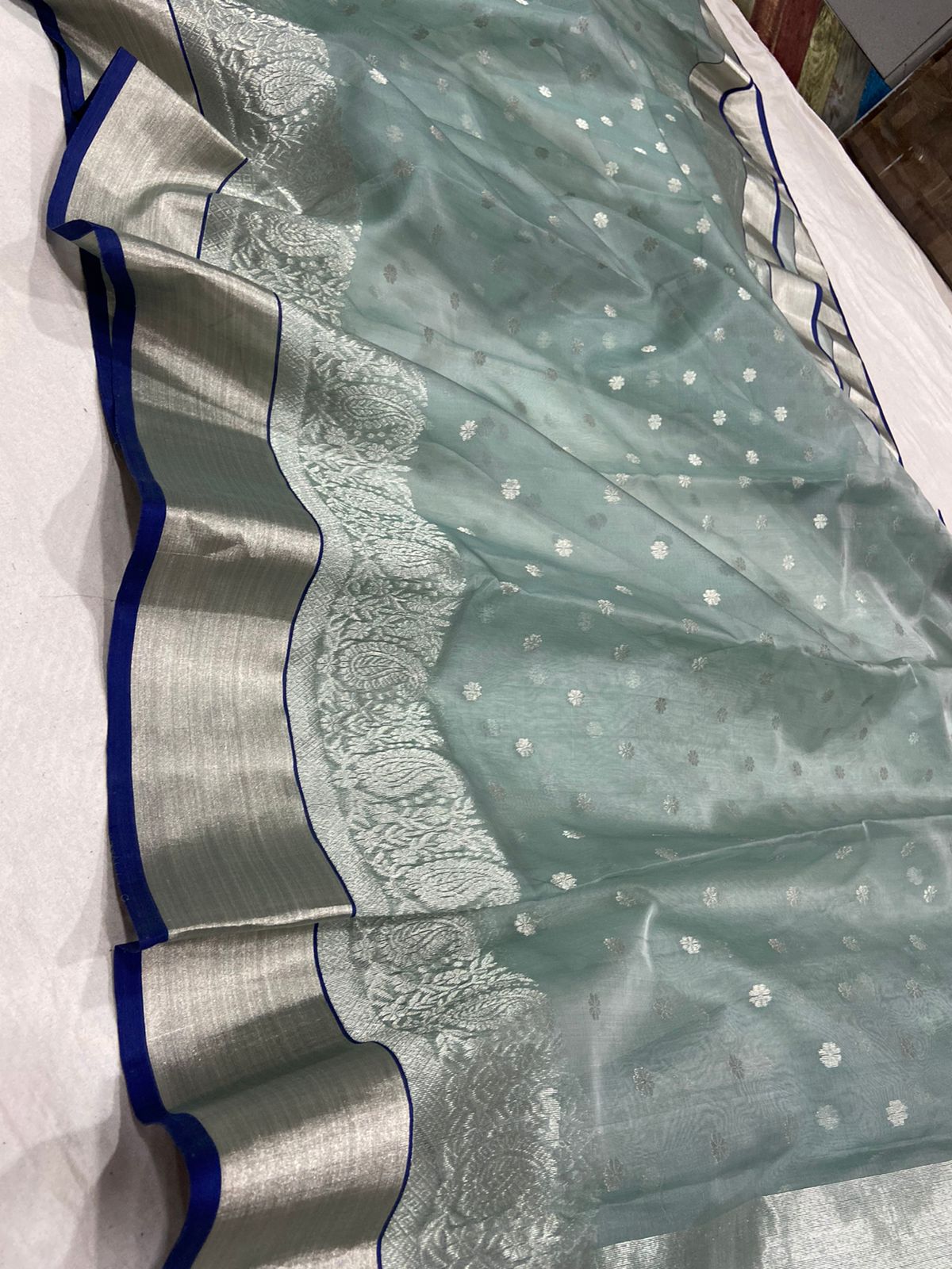 Handwoven Green Viridian Green Color Organza Chanderi Katan Silk Saree - Authentic Chanderi silk sarees Chanderi Saree