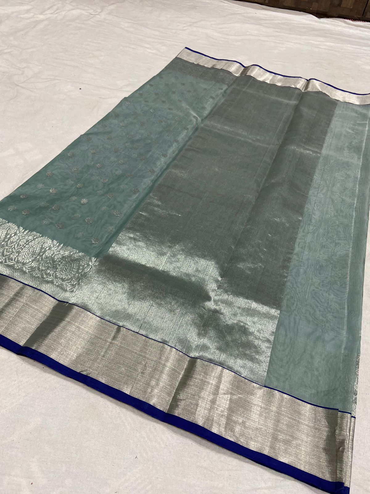 Handwoven Green Viridian Green Color Organza Chanderi Katan Silk Saree - Authentic Chanderi silk sarees Chanderi Saree - View 2