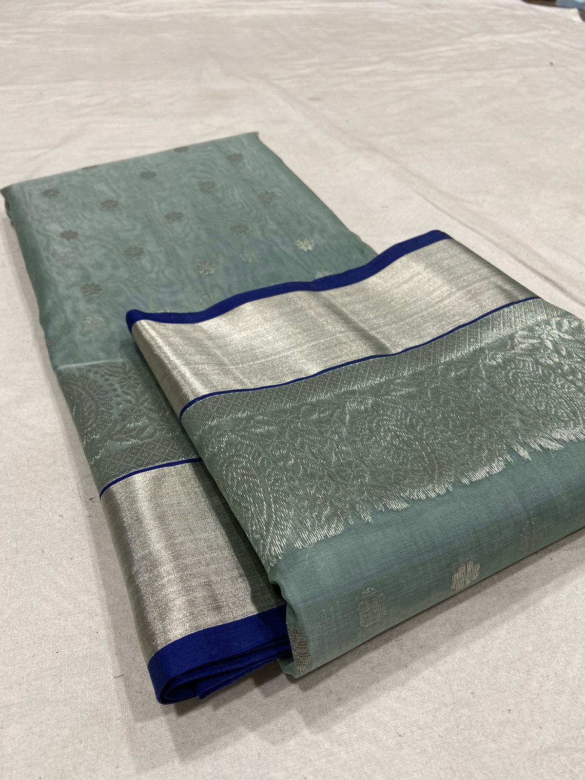 Handwoven Green Viridian Green Color Organza Chanderi Katan Silk Saree - Authentic Chanderi silk sarees Chanderi Saree - View 3