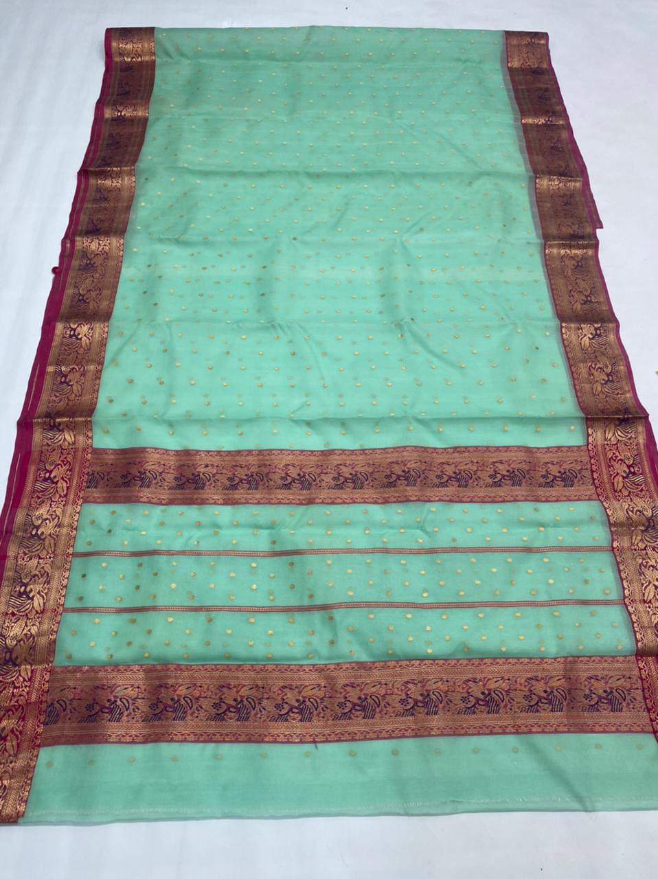 Handwoven Blue Vista Blue Color Organza Chanderi Katan Silk Saree - Authentic Chanderi silk sarees Chanderi Saree - View 1