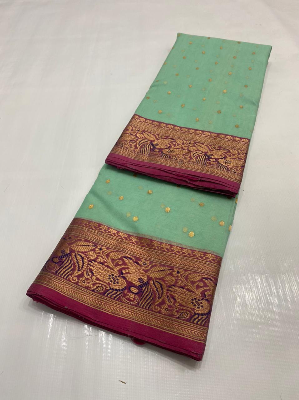 Handwoven Blue Vista Blue Color Organza Chanderi Katan Silk Saree - Authentic Chanderi silk sarees Chanderi Saree - View 3