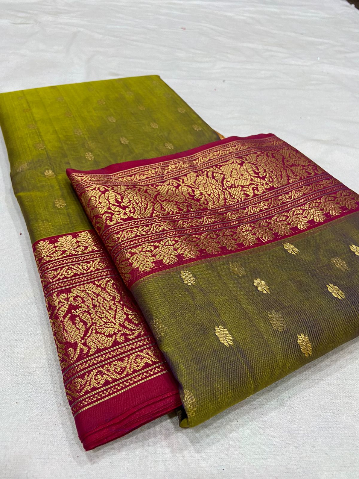Handwoven Wasabi Color Organza Chanderi Katan Silk Saree - Authentic Chanderi silk sarees Chanderi Saree - View 4