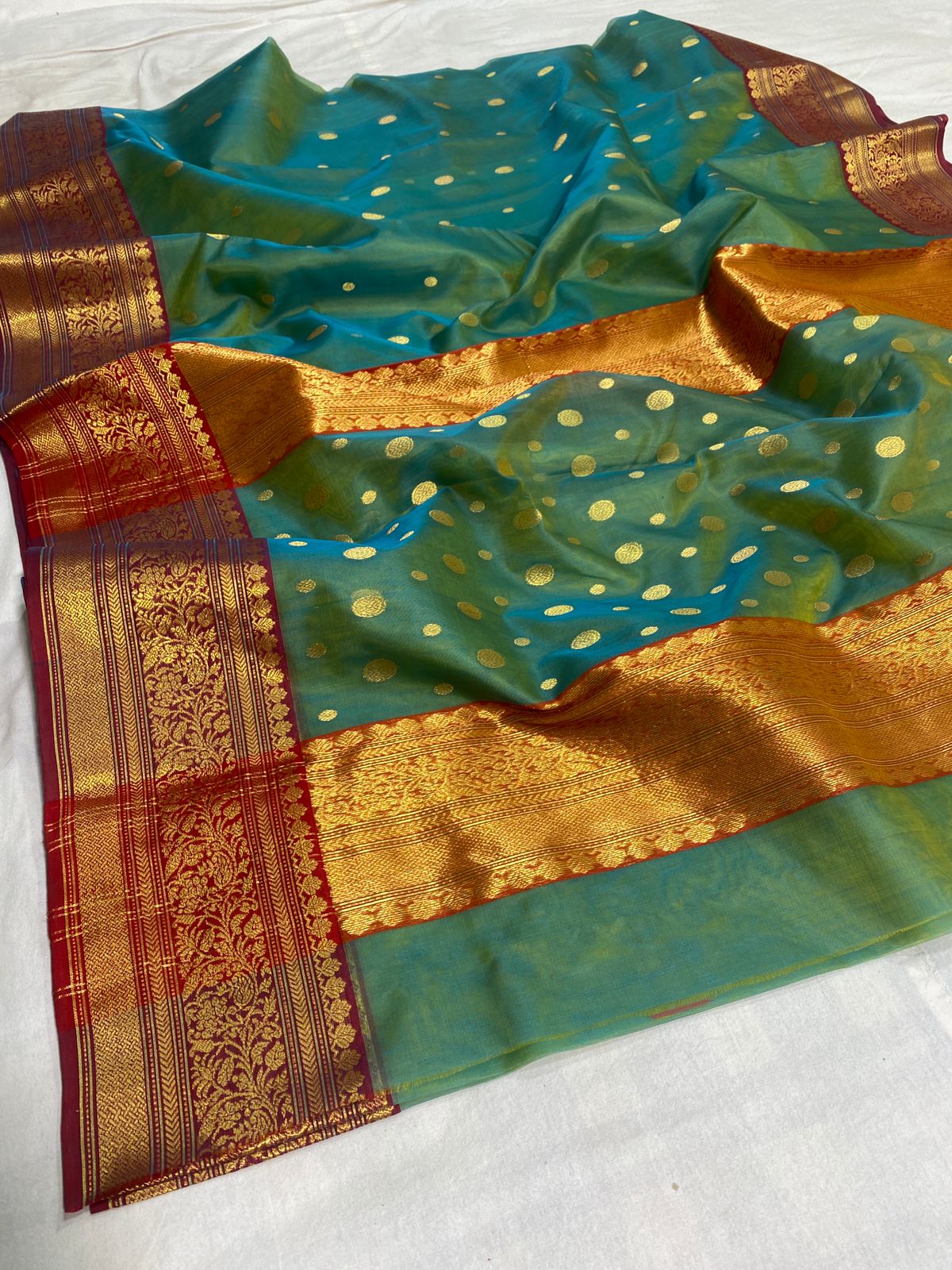 Handwoven Green Watercourse GreenColor Organza Chanderi Katan Silk Saree - Authentic Chanderi silk sarees Chanderi Saree - View 1