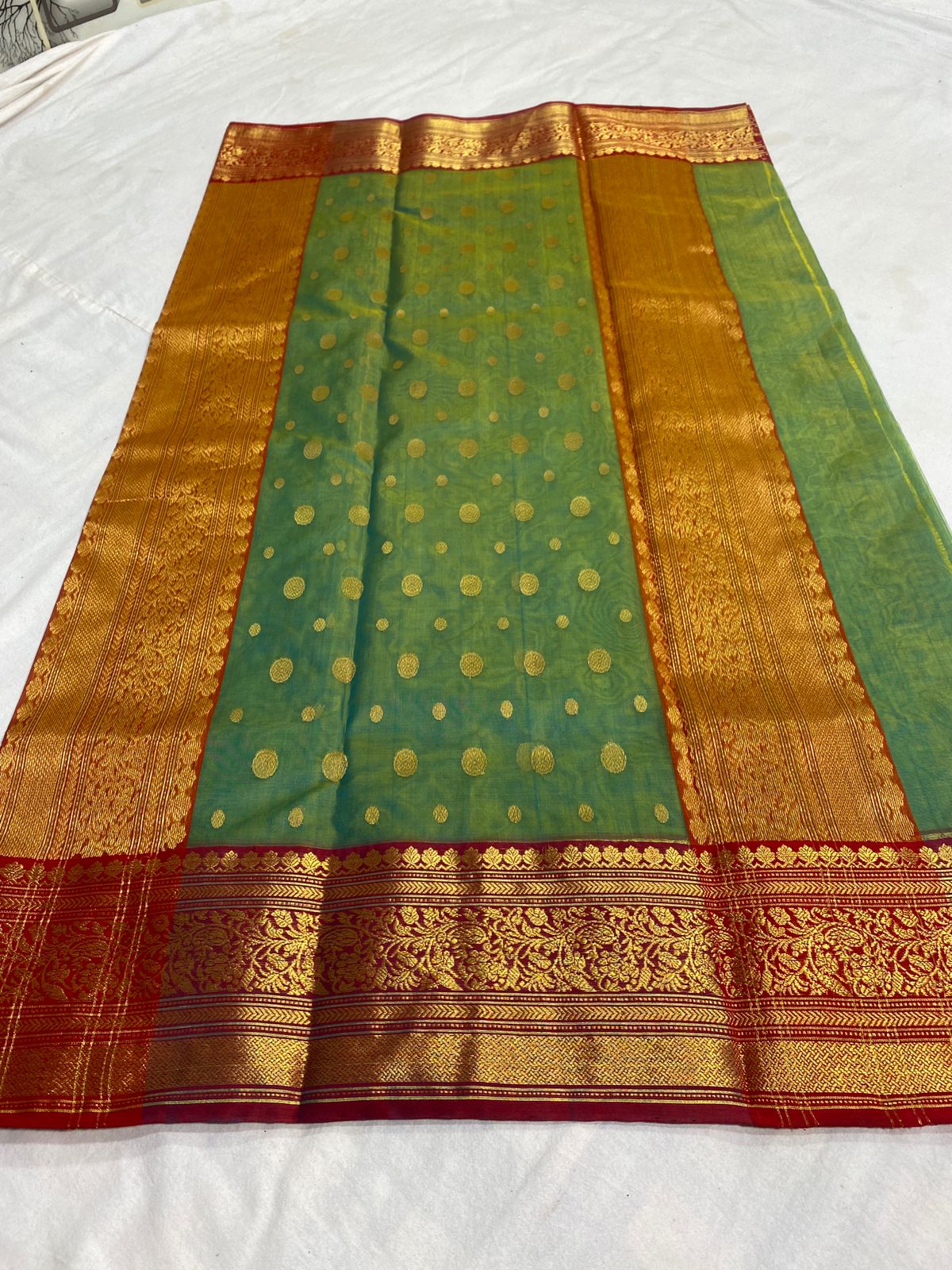 Handwoven Green Watercourse GreenColor Organza Chanderi Katan Silk Saree - Authentic Chanderi silk sarees Chanderi Saree - View 2