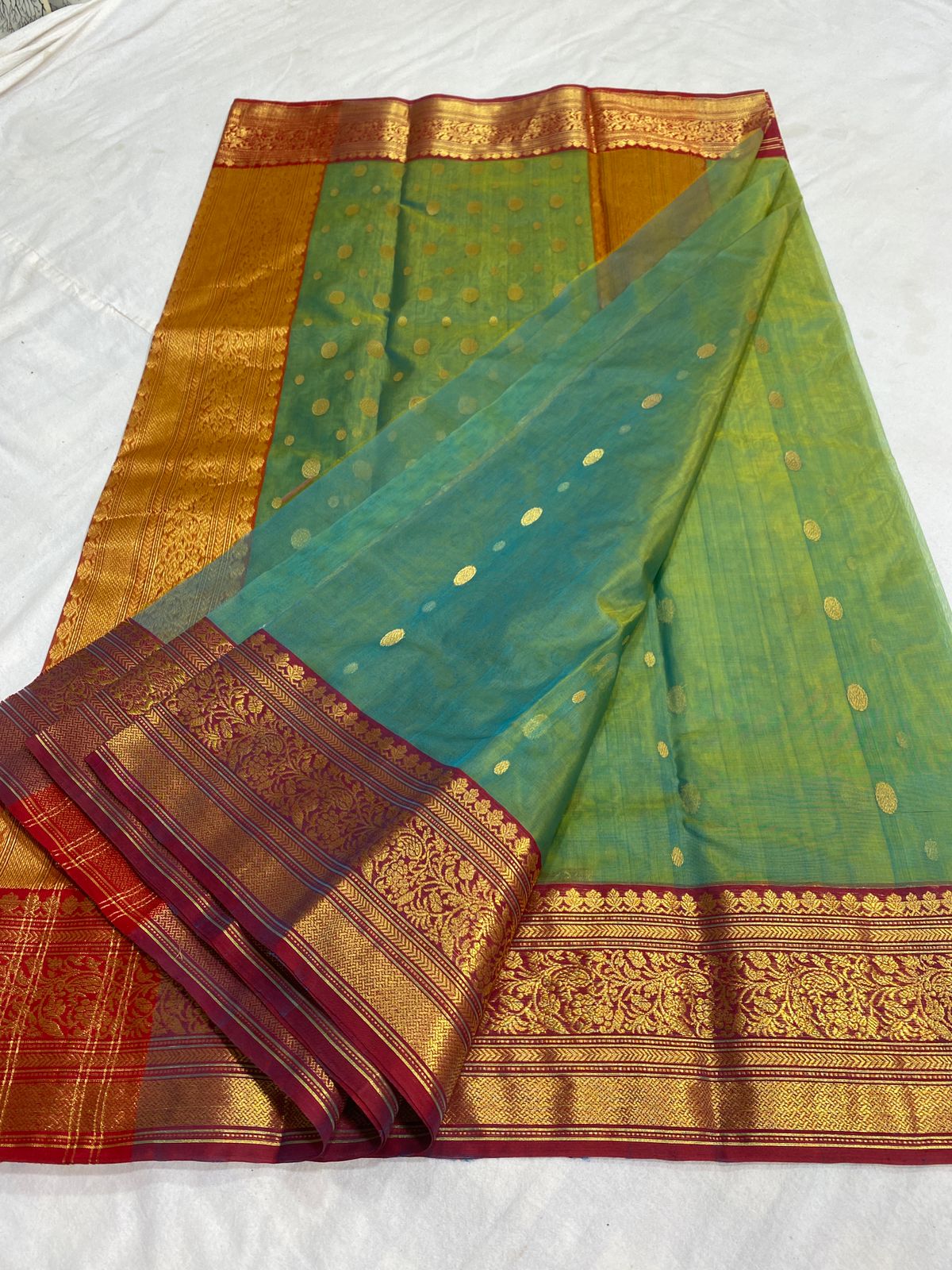 Handwoven Green Watercourse GreenColor Organza Chanderi Katan Silk Saree - Authentic Chanderi silk sarees Chanderi Saree - View 3