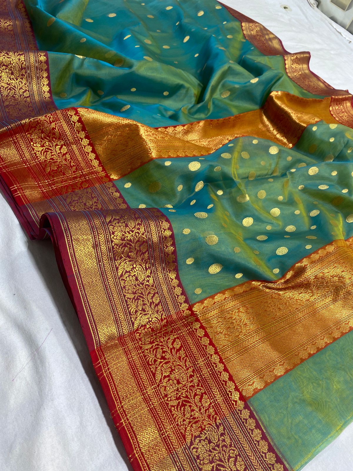 Handwoven Green Watercourse GreenColor Organza Chanderi Katan Silk Saree - Authentic Chanderi silk sarees Chanderi Saree - View 4