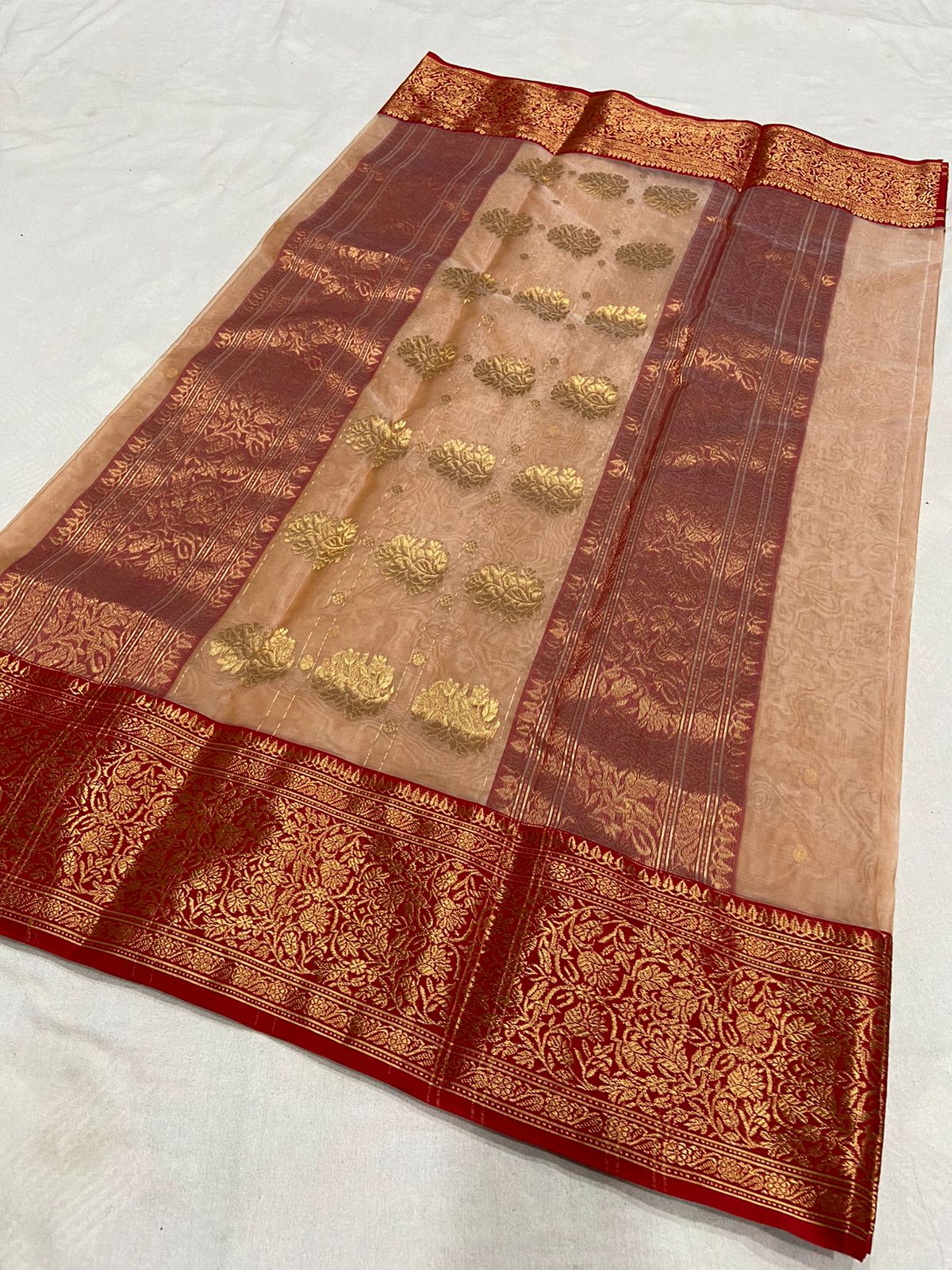 Handwoven Whiskey Color Organza Chanderi Katan Silk Saree - Authentic Chanderi silk sarees Chanderi Saree - View 1