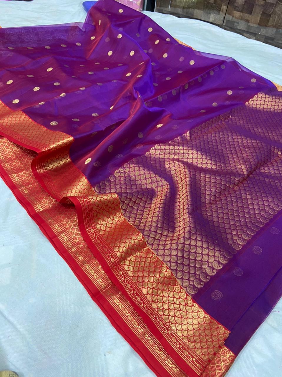 Handwoven Windsor Color Organza Chanderi Katan Silk Saree - Authentic Chanderi silk sarees Chanderi Saree - View 1