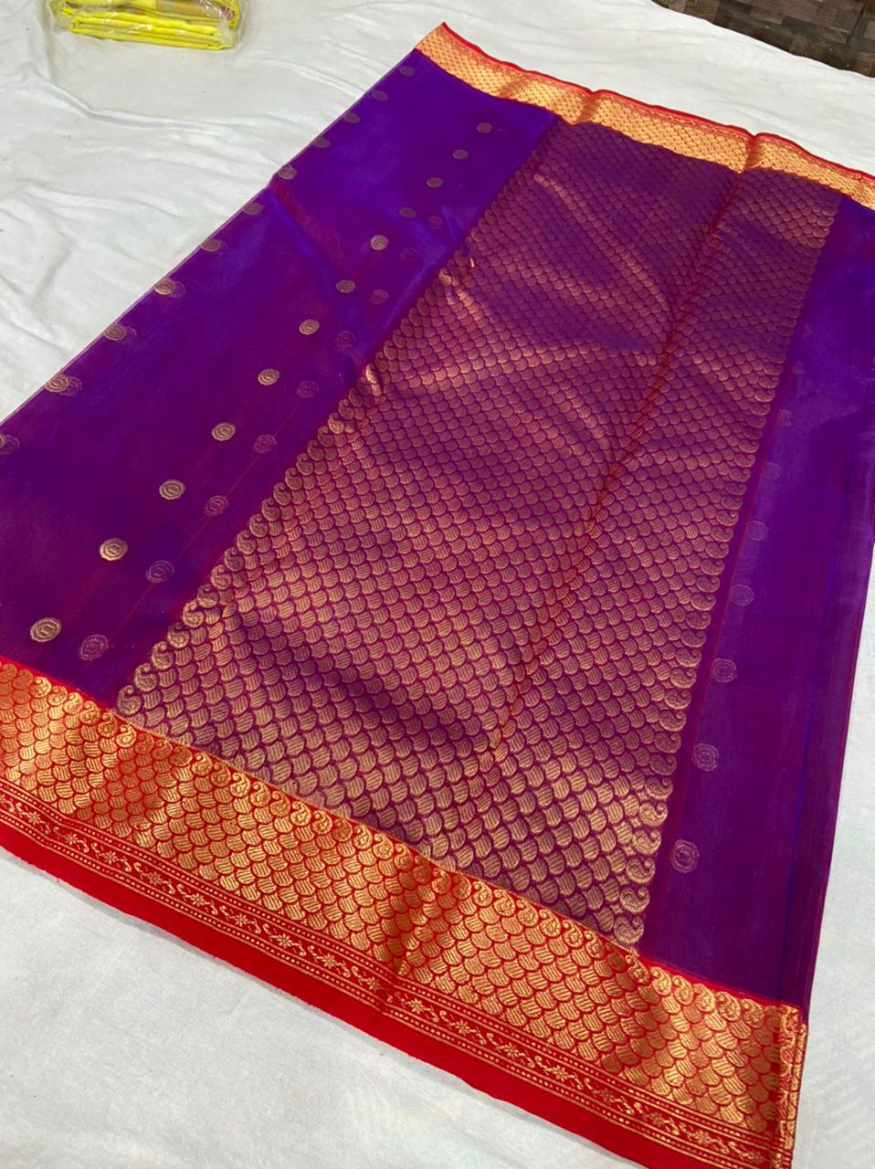 Handwoven Windsor Color Organza Chanderi Katan Silk Saree - Authentic Chanderi silk sarees Chanderi Saree - View 2