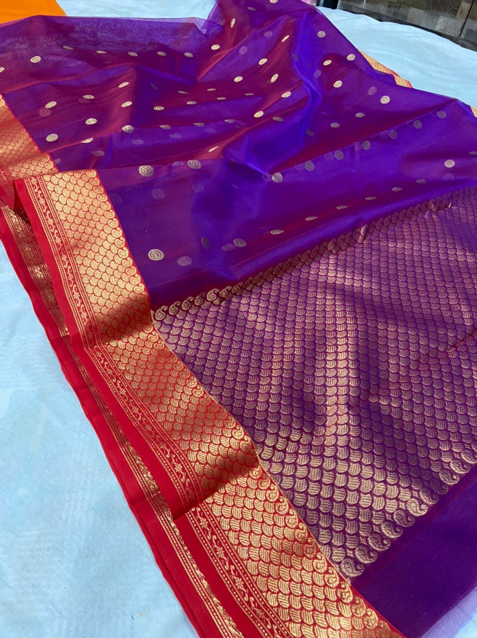 Handwoven Windsor Color Organza Chanderi Katan Silk Saree - Authentic Chanderi silk sarees Chanderi Saree - View 3