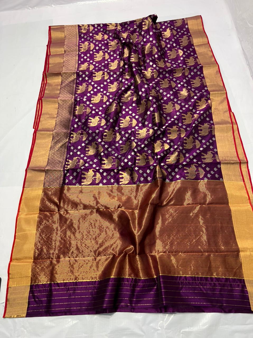 Handwoven Wine Berry Color Chanderi Pattu Silk Saree - Authentic Chanderi silk sarees Chanderi Saree - View 1
