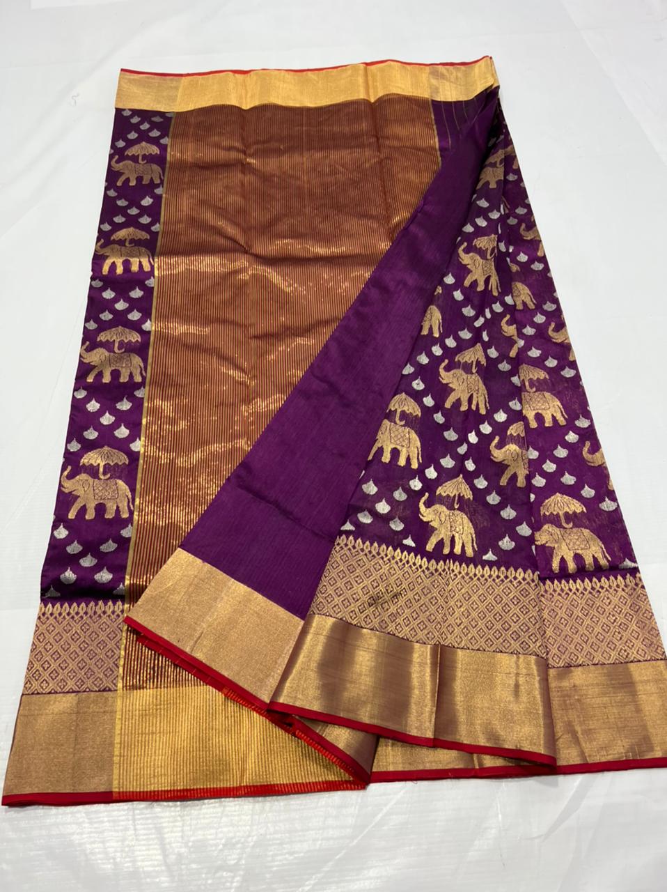 Handwoven Wine Berry Color Chanderi Pattu Silk Saree - Authentic Chanderi silk sarees Chanderi Saree - View 2