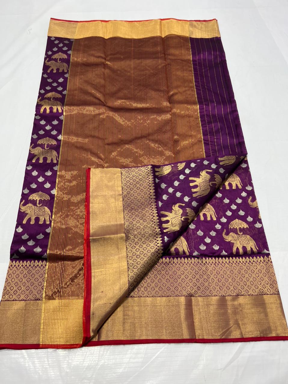 Handwoven Wine Berry Color Chanderi Pattu Silk Saree - Authentic Chanderi silk sarees Chanderi Saree - View 3