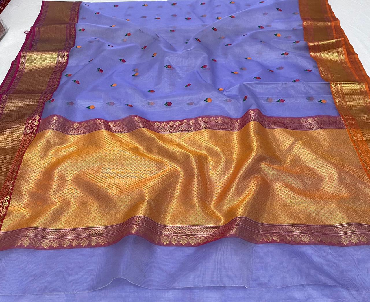 Handwoven Wistful Color Organza Chanderi Katan Silk Saree - Authentic Chanderi silk sarees Chanderi Saree - View 1
