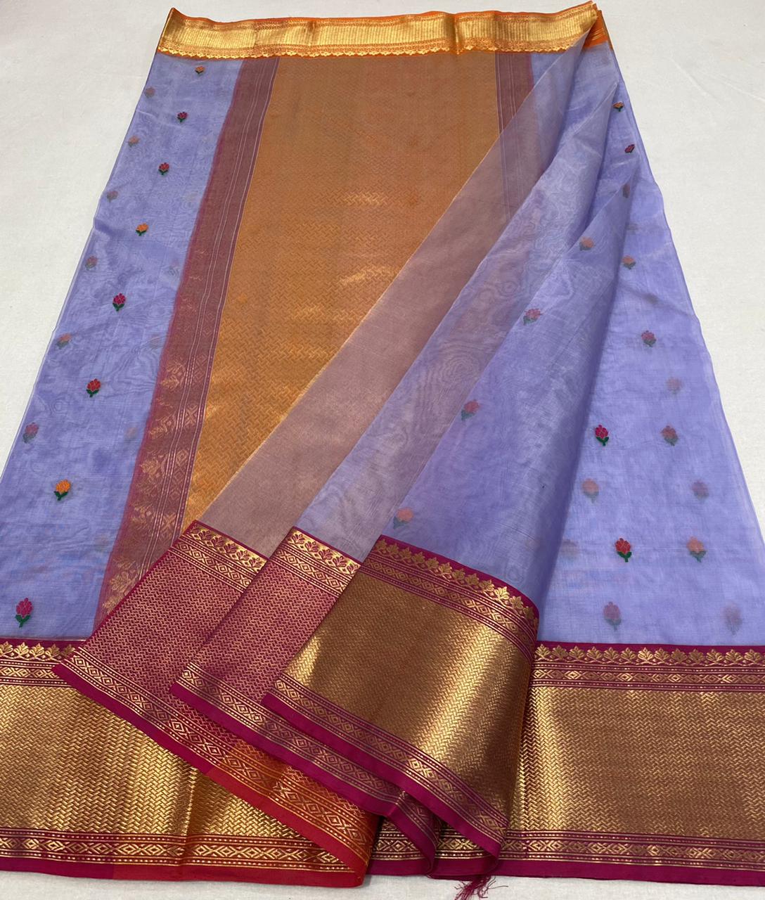 Handwoven Wistful Color Organza Chanderi Katan Silk Saree - Authentic Chanderi silk sarees Chanderi Saree - View 2