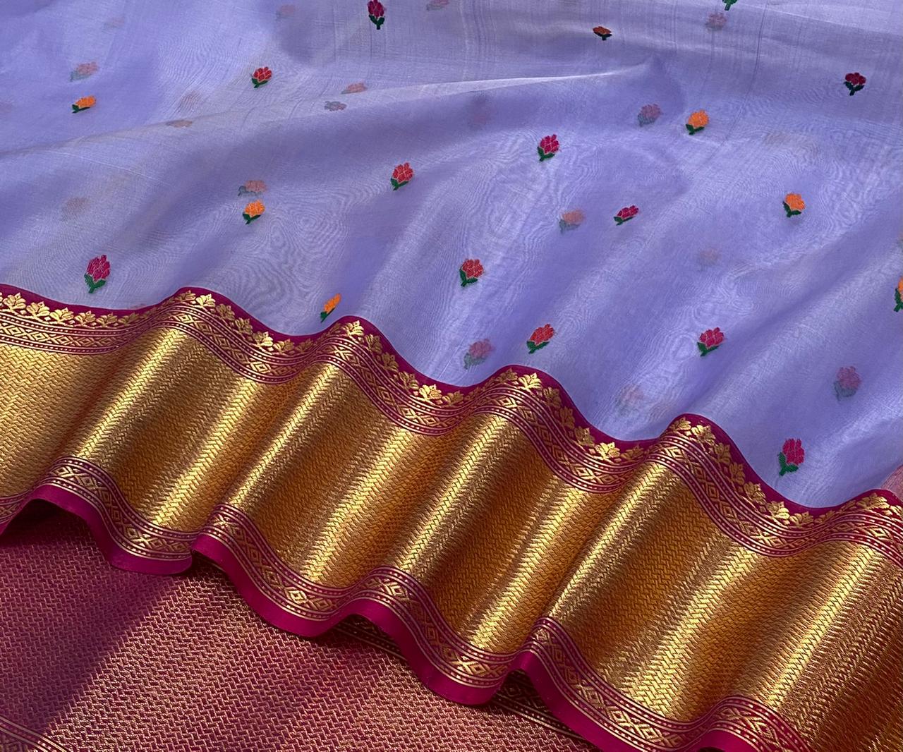 Handwoven Wistful Color Organza Chanderi Katan Silk Saree - Authentic Chanderi silk sarees Chanderi Saree - View 3
