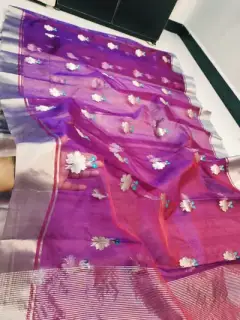 Amethyst Bloom with Silver Floral Motifs Kataan Silk