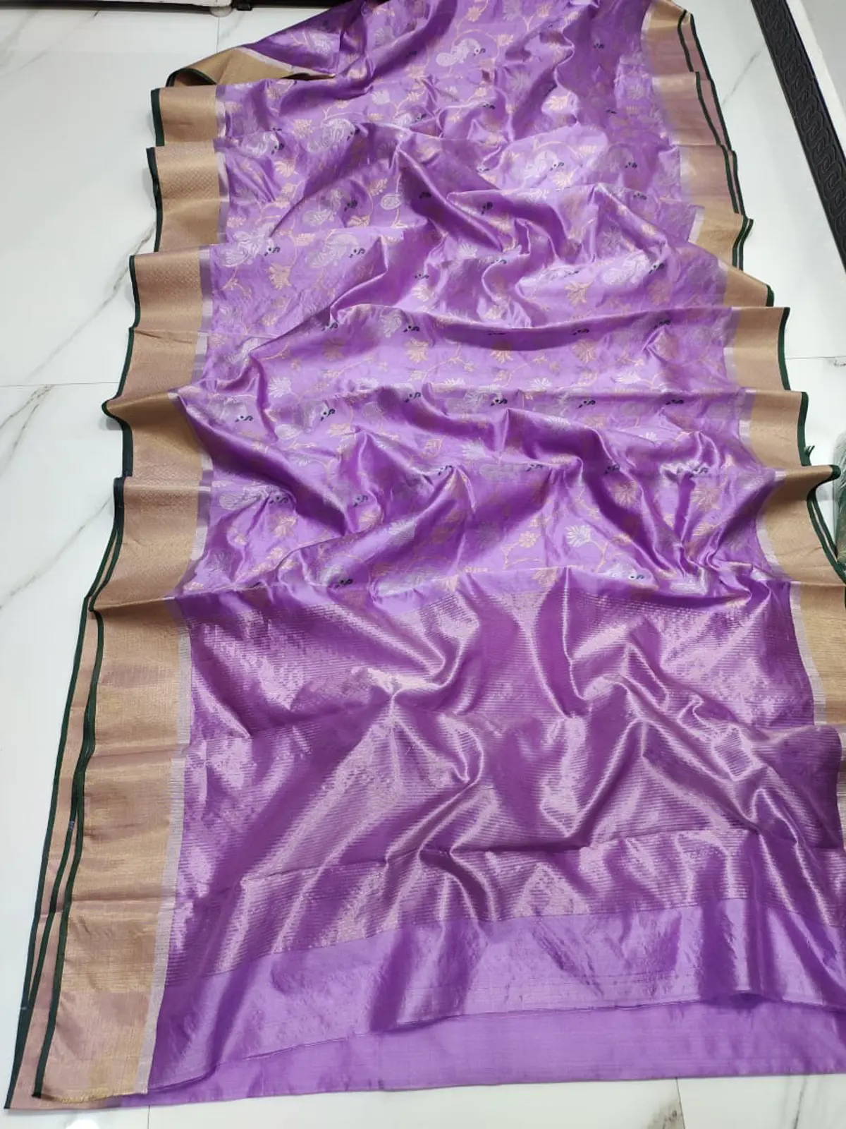Amethyst Haze & Antique Gold Pattu Silk Saree - Handloom Chanderi Saree