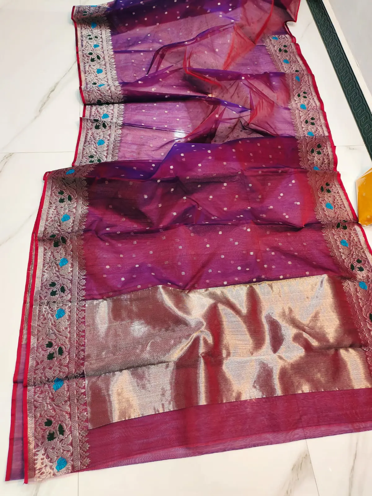 Handwoven Amethyst Magenta & Sterling Silver Amethyst Magenta & Sterling Silver Kataan Silk Saree - Authentic Chanderi Silk Saree Chanderi Saree - View 1