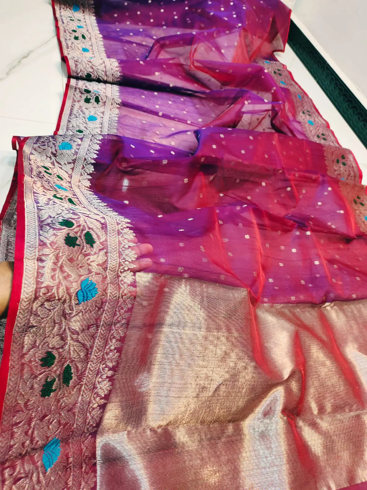 Handwoven Amethyst Magenta & Sterling Silver Amethyst Magenta & Sterling Silver Kataan Silk Saree - Authentic Chanderi Silk Saree Chanderi Saree - View 2