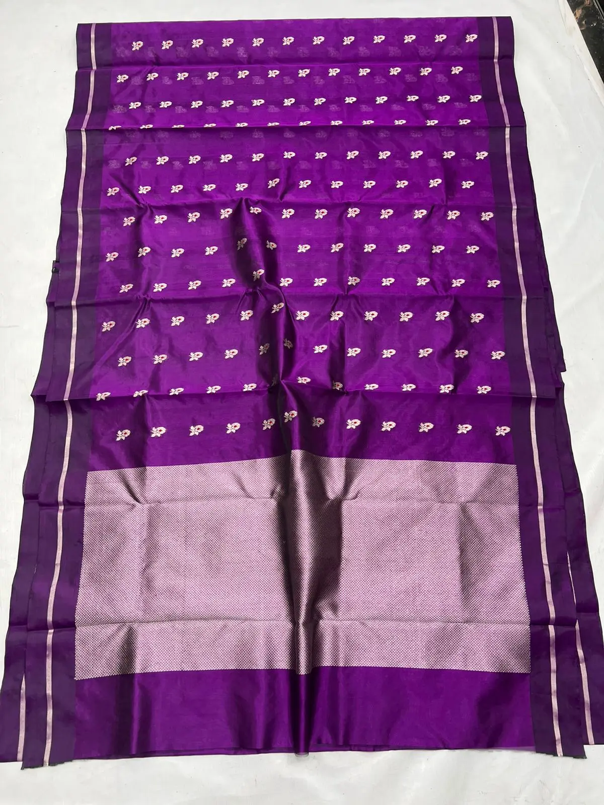 Handwoven Amethyst Purple Amethyst Purple Pattu Silk Saree - Authentic Chanderi Silk Saree Chanderi Saree - View 1