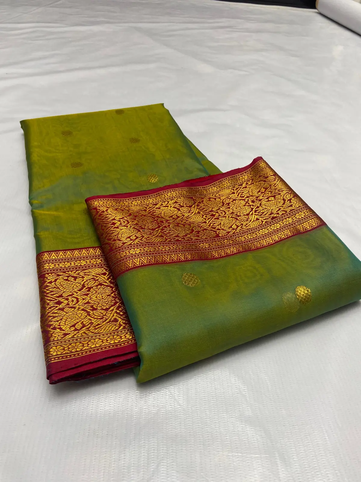 Handwoven Aqua Green & Antique Gold Aqua Green with Gold Brocade Border Kataan Silk - Authentic Chanderi Silk Saree Chanderi Saree - View 5