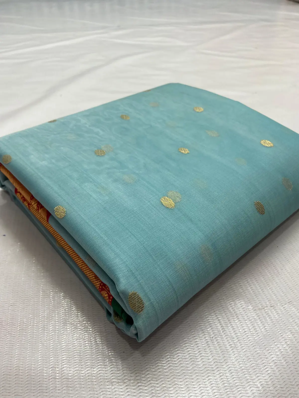 Aqua Mist with Scattered Gold Zari Bootis Kataan Silk - Handloom Chanderi Saree