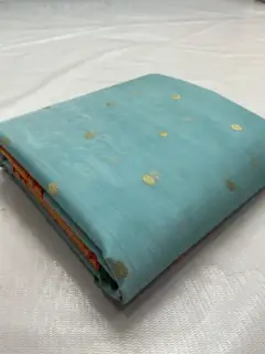 Aqua Mist with Scattered Gold Zari Bootis Kataan Silk