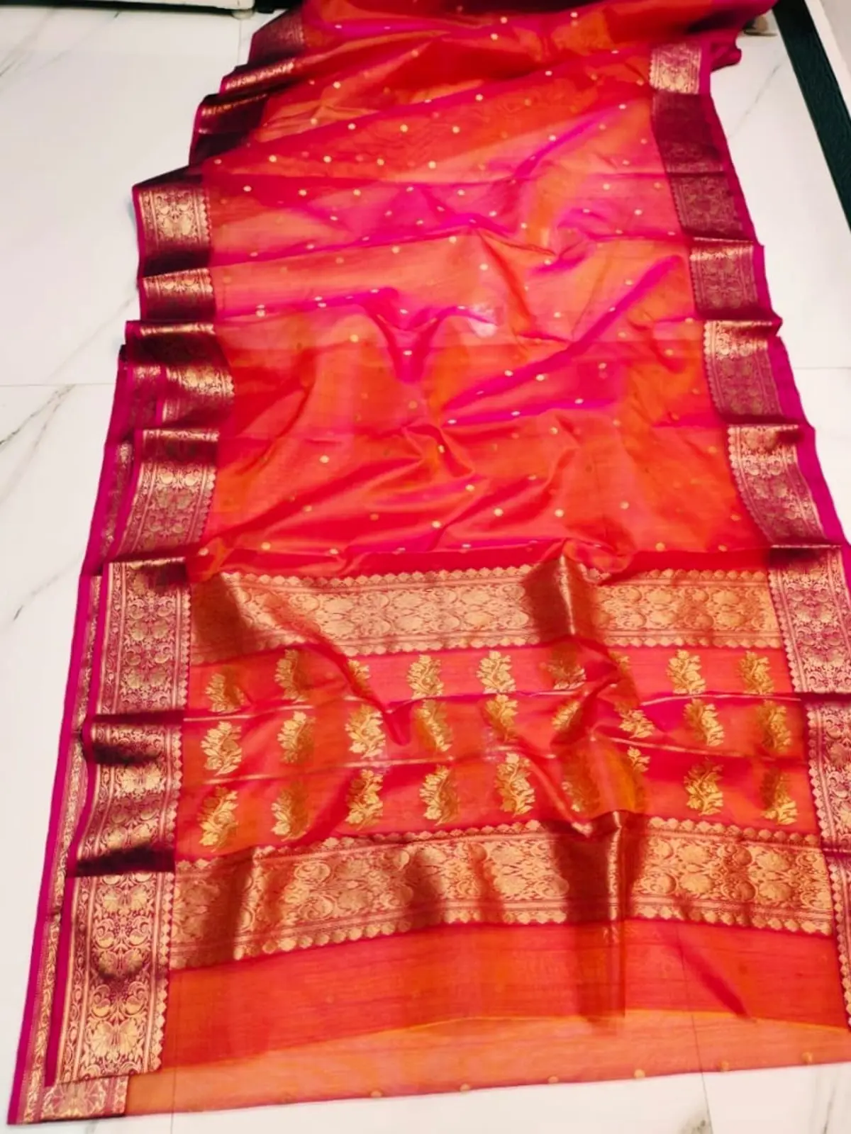 Handwoven Coral Coral Kataan Silk Saree - Authentic Chanderi Silk Saree Chanderi Saree