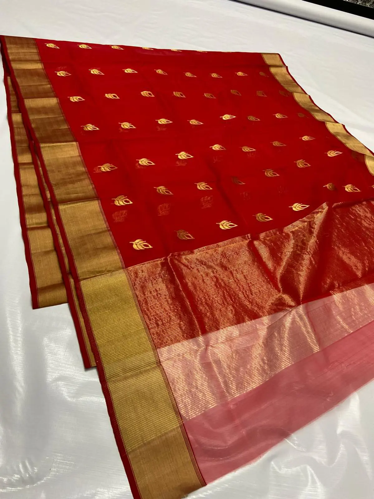 Crimson & Gilded Gold Kataan Silk Saree - Handloom Chanderi Saree