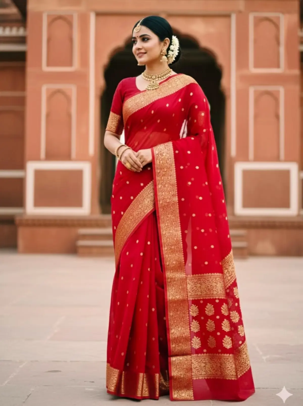 Crimson Radiance with Opulent Gold Zari Weave Kataan Silk - Handloom Chanderi Saree