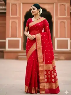 Crimson Radiance with Opulent Gold Zari Weave Kataan Silk