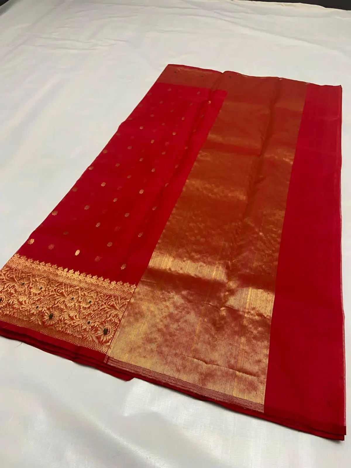 Handwoven Crimson Red Crimson Red Kataan Silk Saree - Authentic Chanderi Silk Saree Chanderi Saree - View 2