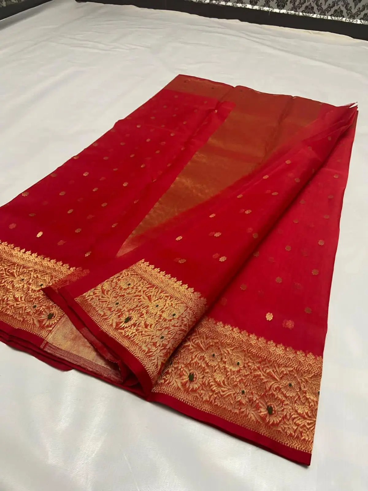Handwoven Crimson Red Crimson Red Kataan Silk Saree - Authentic Chanderi Silk Saree Chanderi Saree - View 3