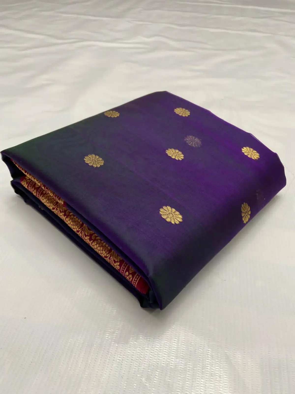 Handwoven Deep Amethyst with Antique Gold & Maroon Zari Deep Amethyst with Antique Gold & Maroon Zari Kataan Silk Saree - Authentic Chanderi Silk Saree Chanderi Saree - View 3