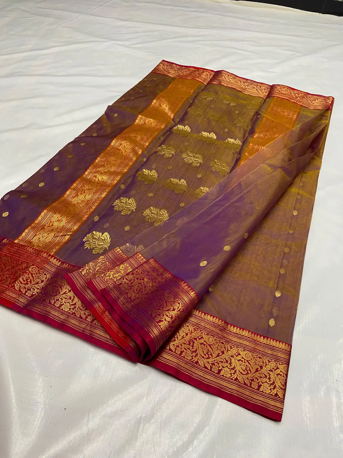 Handwoven Deep Plum Deep Plum Regal Plum with Golden Zari Buttis Kataan Silk - Authentic Chanderi Silk Saree Chanderi Saree - View 3