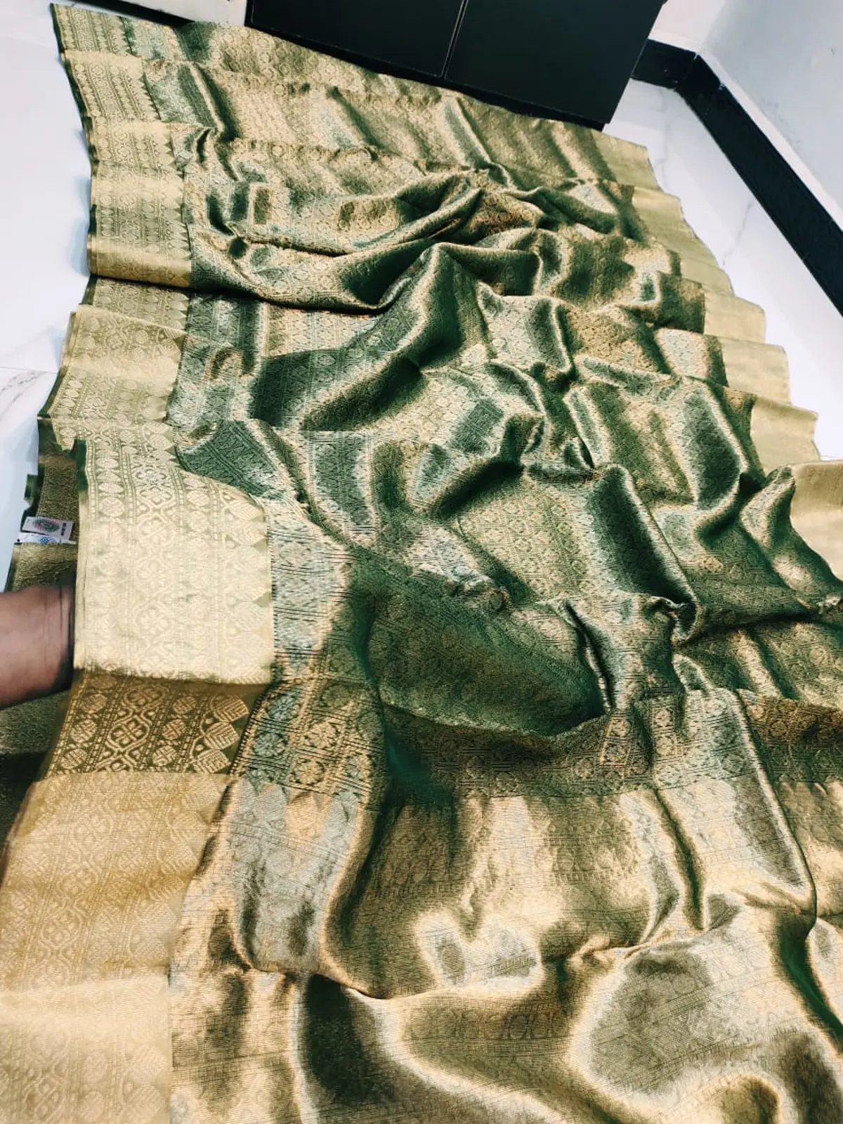 Emerald Grove with Antique Gold Brocade Kataan Silk