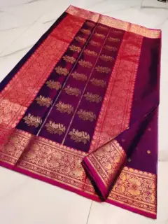 Imperial Amethyst with Rani Pink Contrast and Antique Gold Zari Kataan Silk