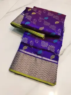 Imperial Violet with Silver Zari Chevron Border Pattu Silk