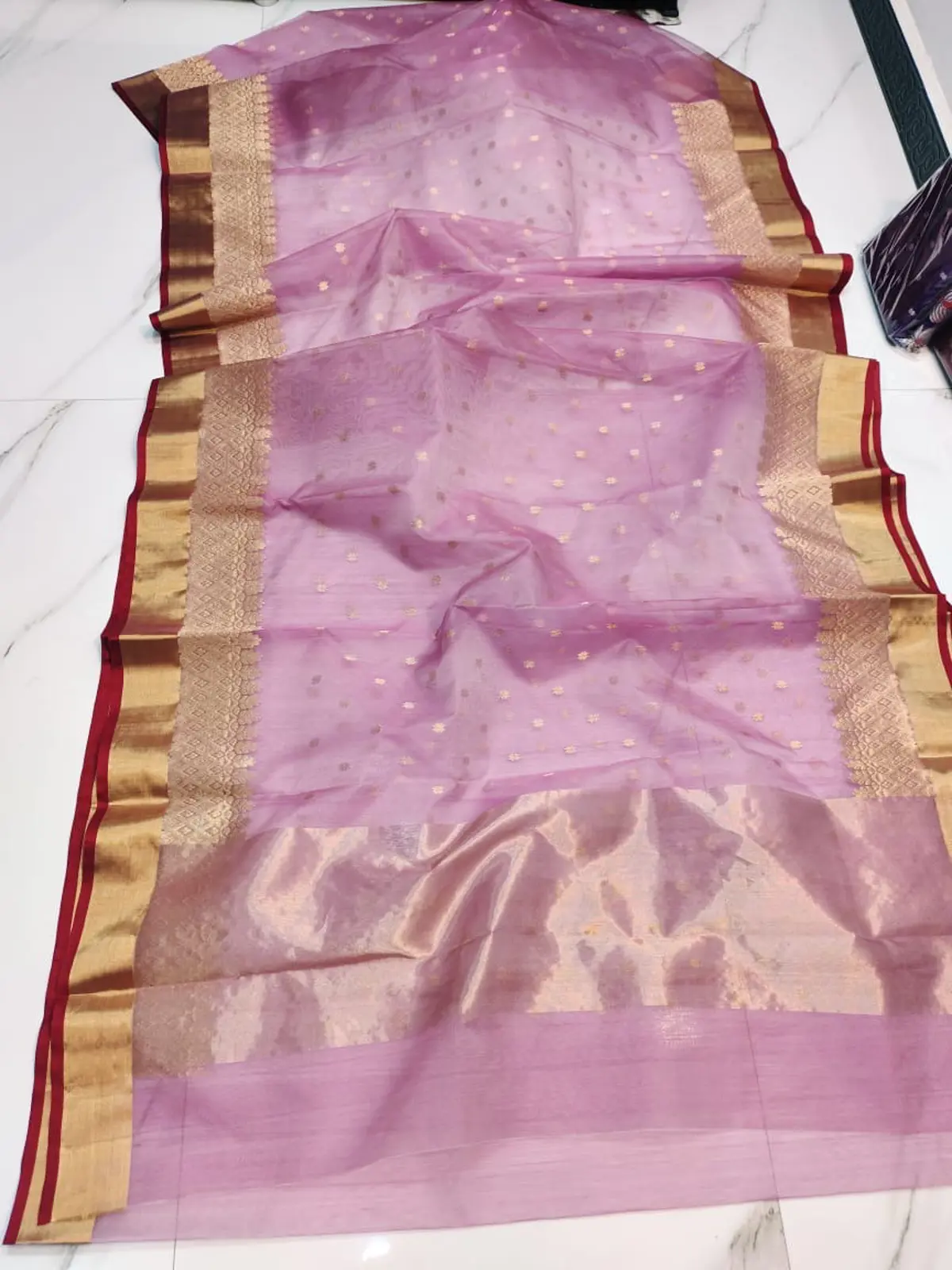 Handwoven Lilac Purple Lilac Purple Kataan Silk Saree - Authentic Chanderi Silk Saree Chanderi Saree - View 1