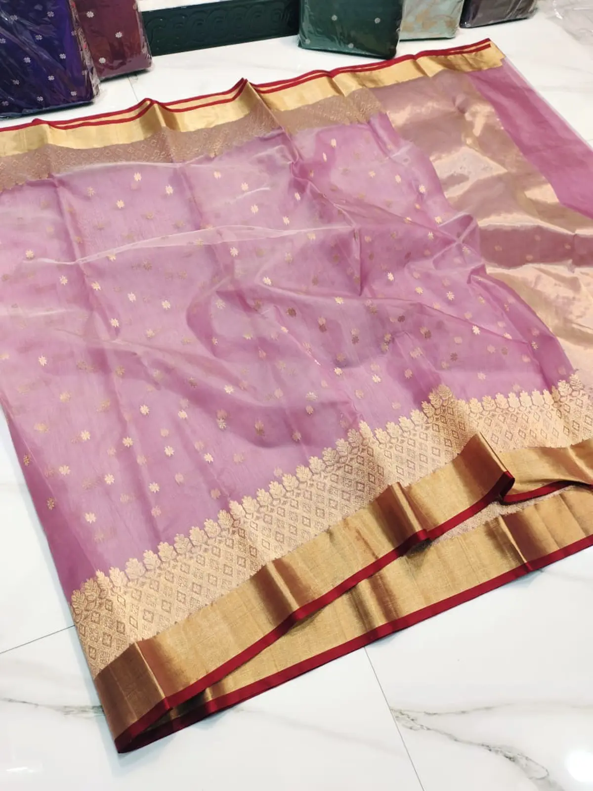 Handwoven Lilac Purple Lilac Purple Kataan Silk Saree - Authentic Chanderi Silk Saree Chanderi Saree - View 2