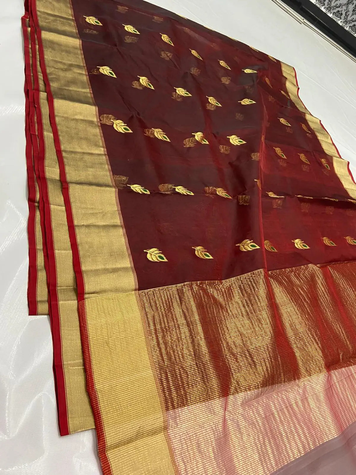 Maroon Kataan Silk Saree - Handloom Chanderi Saree