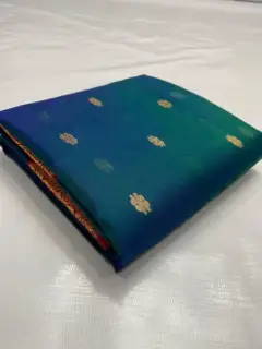 Mystic Teal and Verdant Green with Glimmering Gold Buttis Kataan Silk