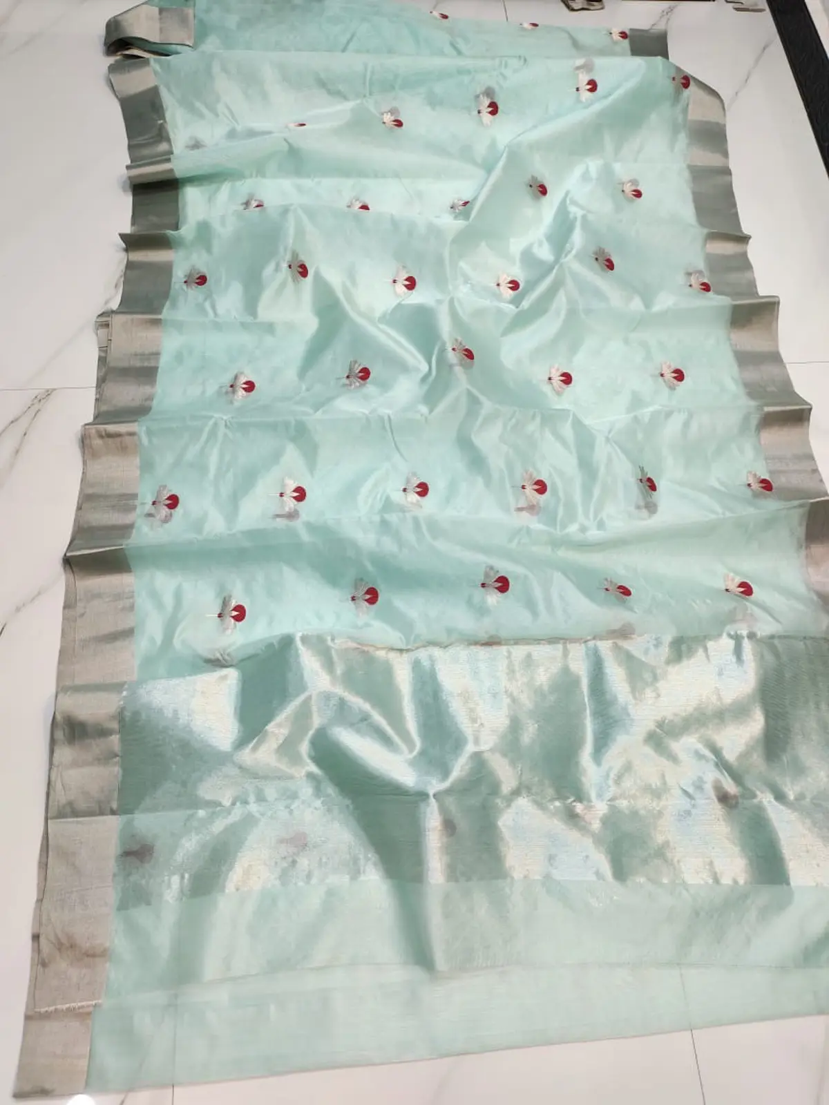 Pale Aqua Pattu Silk Saree