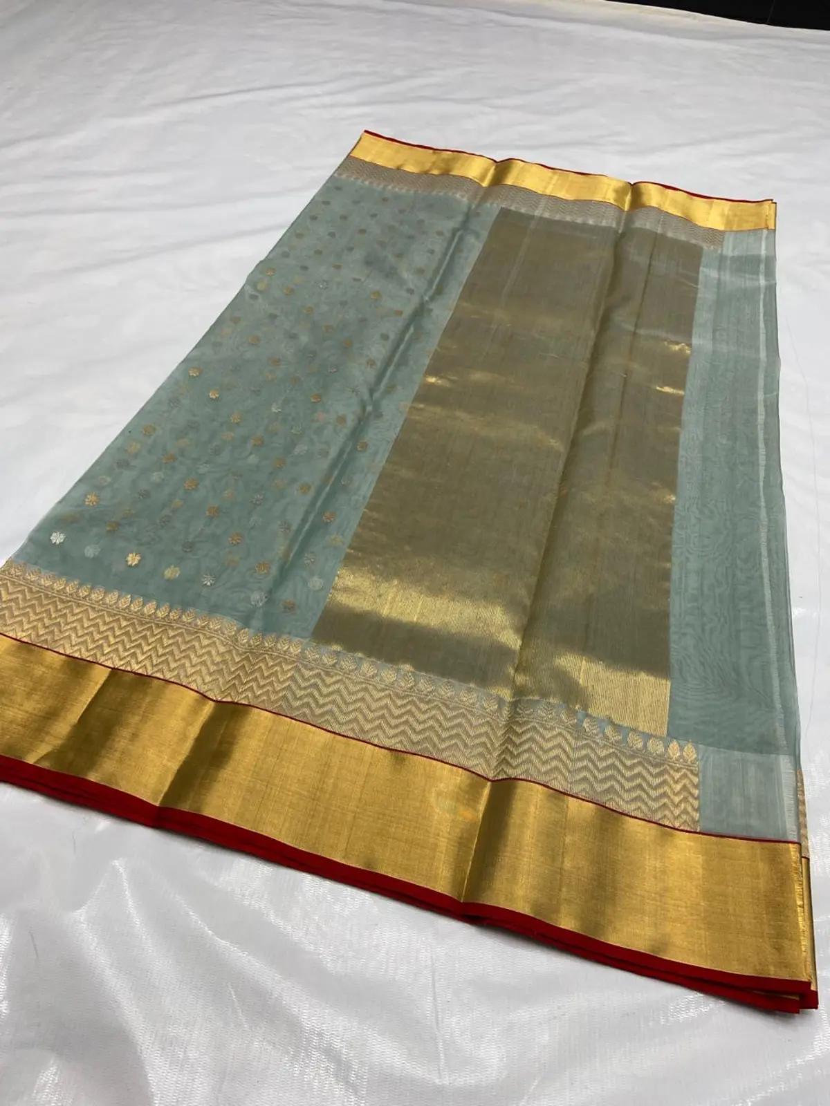 Handwoven Pale Seafoam Blue Pale Seafoam Blue Kataan Silk Saree - Authentic Chanderi Silk Saree Chanderi Saree - View 2