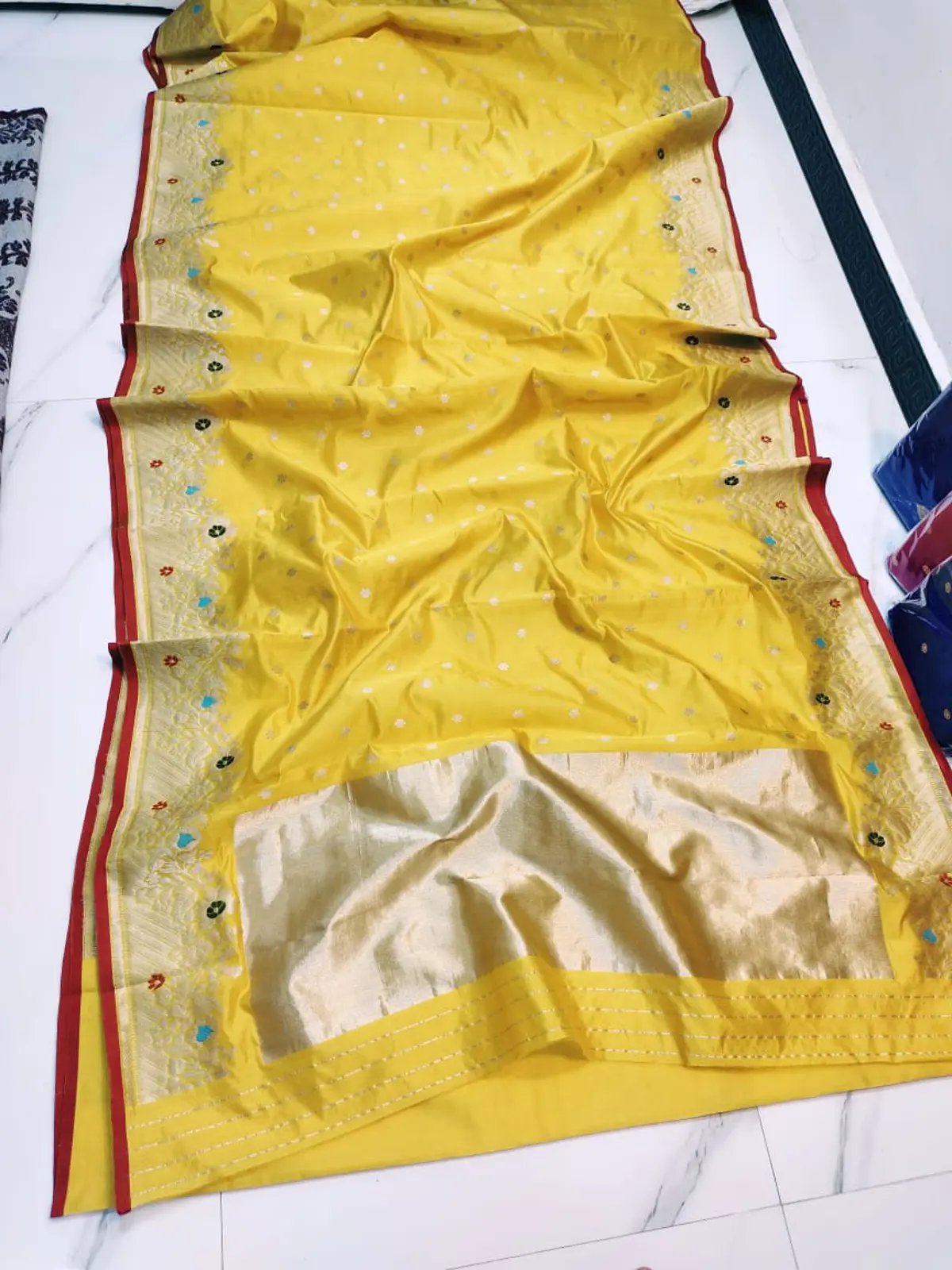 Handwoven Radiant Saffron Radiant Saffron with Floral Booti Zari Pattu Silk - Authentic Chanderi Silk Saree Chanderi Saree - View 1