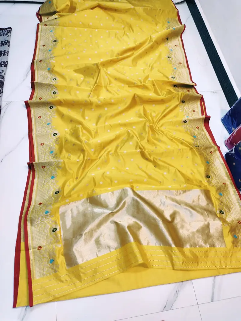 Radiant Saffron with Floral Booti Zari Pattu Silk