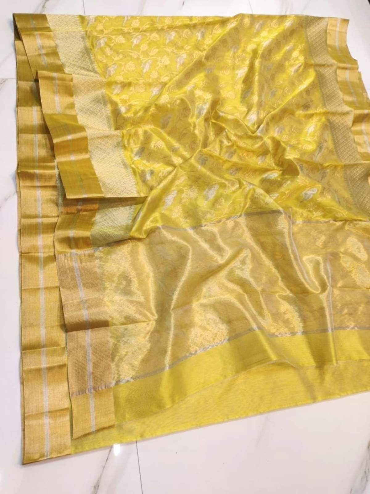 Handwoven Radiant Sunshine Yellow Pure Pattu Silk Saree - Authentic Chanderi Silk Saree Chanderi Saree - View 1