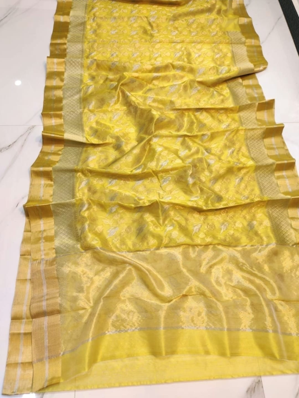 Handwoven Radiant Sunshine Yellow Pure Pattu Silk Saree - Authentic Chanderi Silk Saree Chanderi Saree - View 2